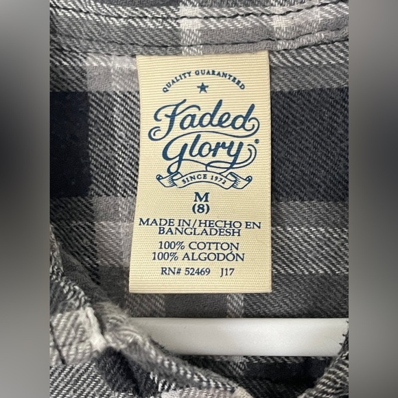 5/$15 Faded Glory Boys flannel plaid shirt size medium black gray - Picture 5 of 5